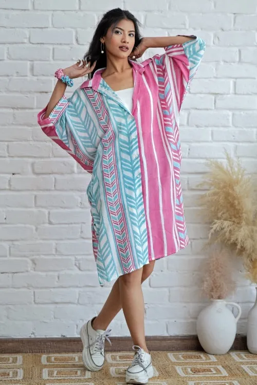 Barbie In Pink Hand Block Printed Oversize Shirt