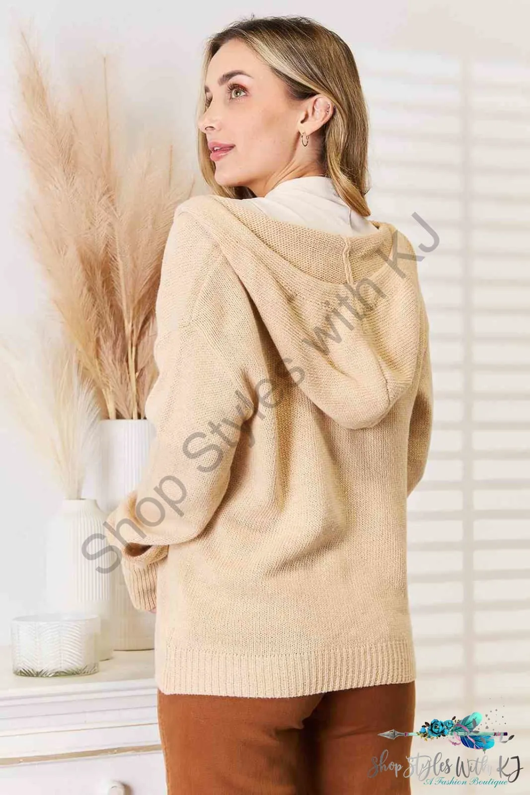 Button-Down Long Sleeve Hooded Sweater