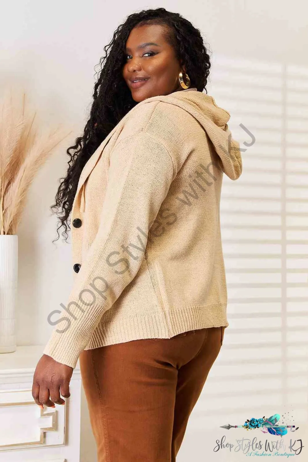 Button-Down Long Sleeve Hooded Sweater