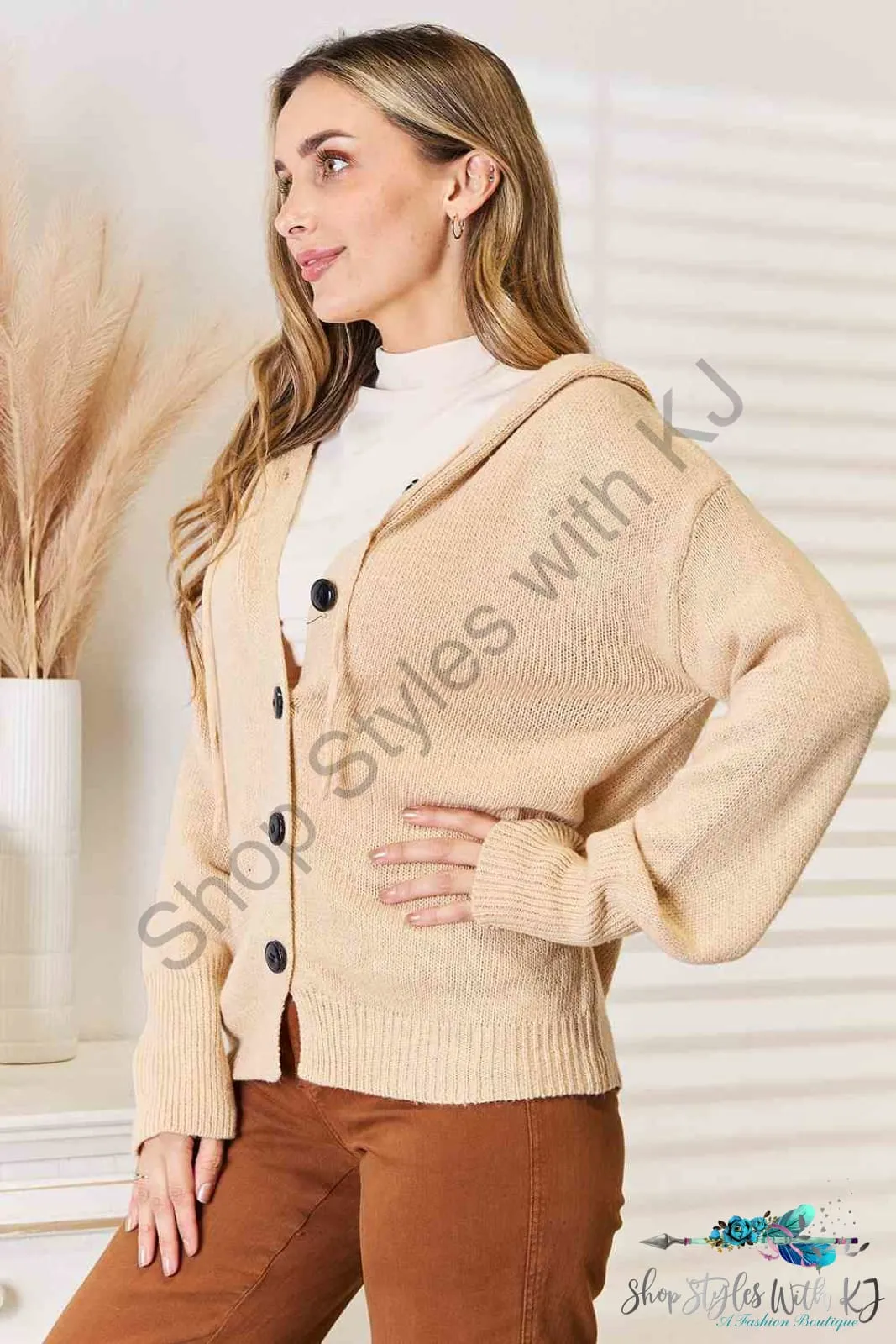 Button-Down Long Sleeve Hooded Sweater