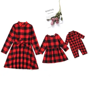 Christmas Buffalo Plaid Long-sleeve Dresses for Mom and Me