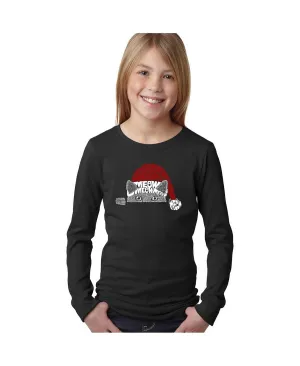 Christmas Peeking Cat - LA Pop Art Girls Long Sleeve Letter Tee