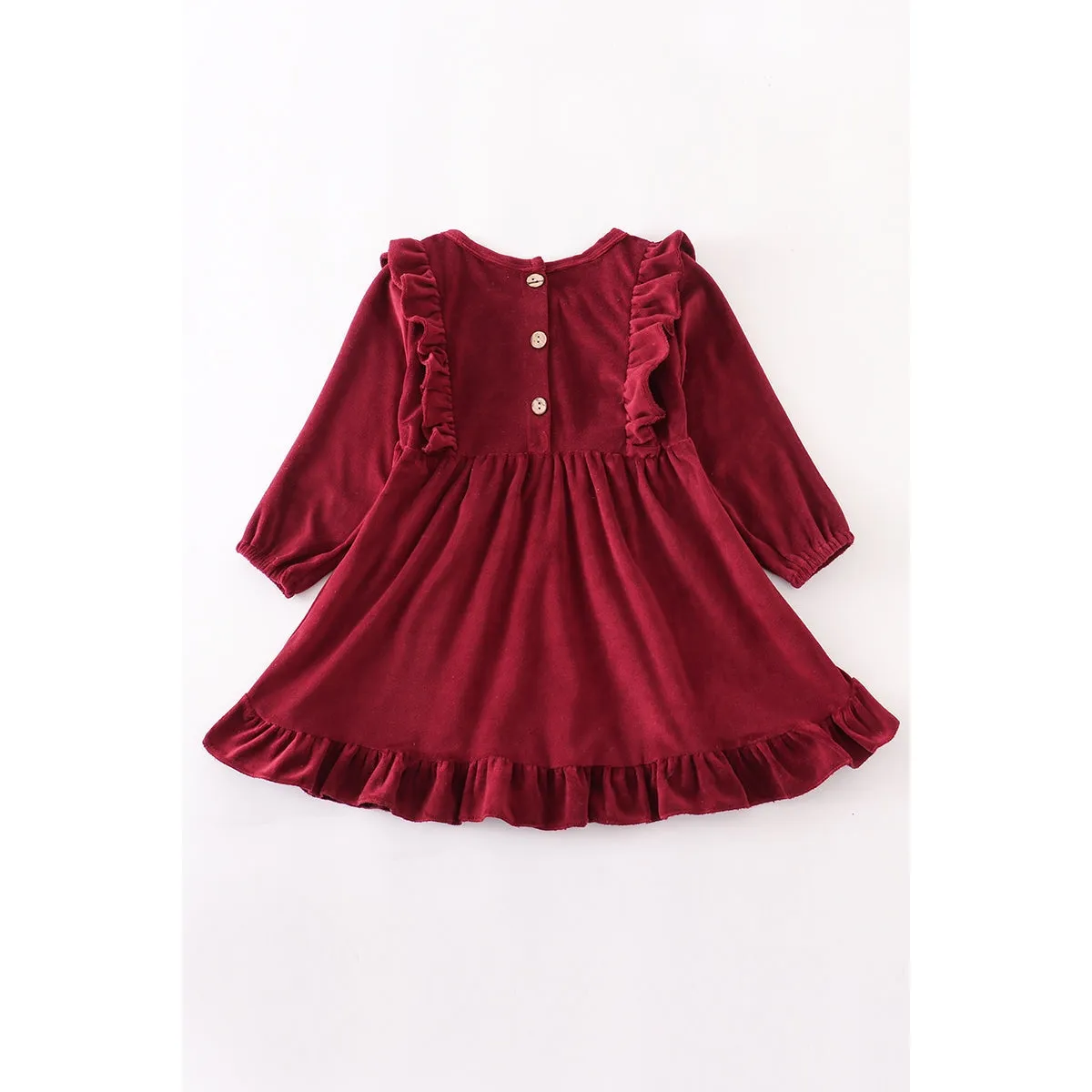 Cranberry Velvet Ruffle Dress