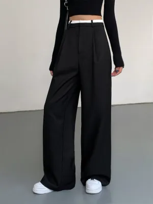 Full Length Contrast Trendy Trim Wide Leg Pants