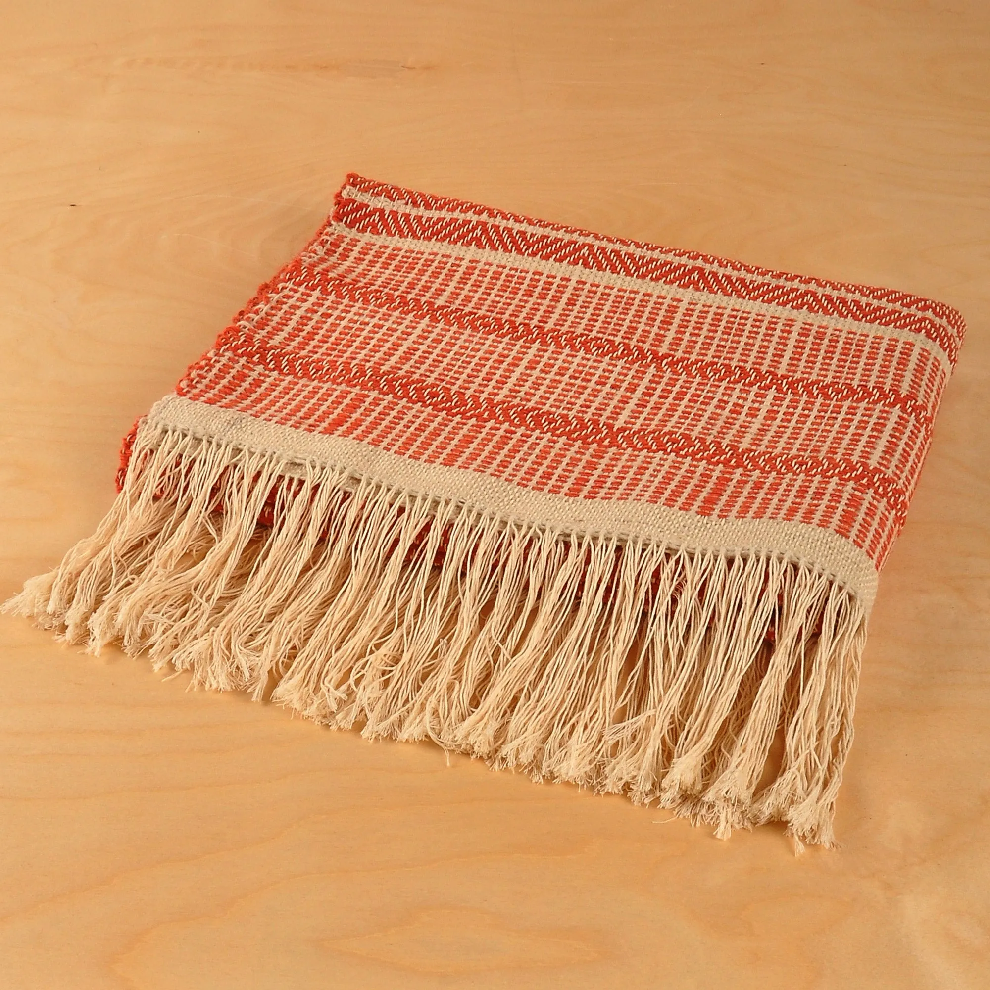 Hand-Woven Striped Wool Throw in Salmon & Ivory from Armenia - Cozy Salmon | NOVICA