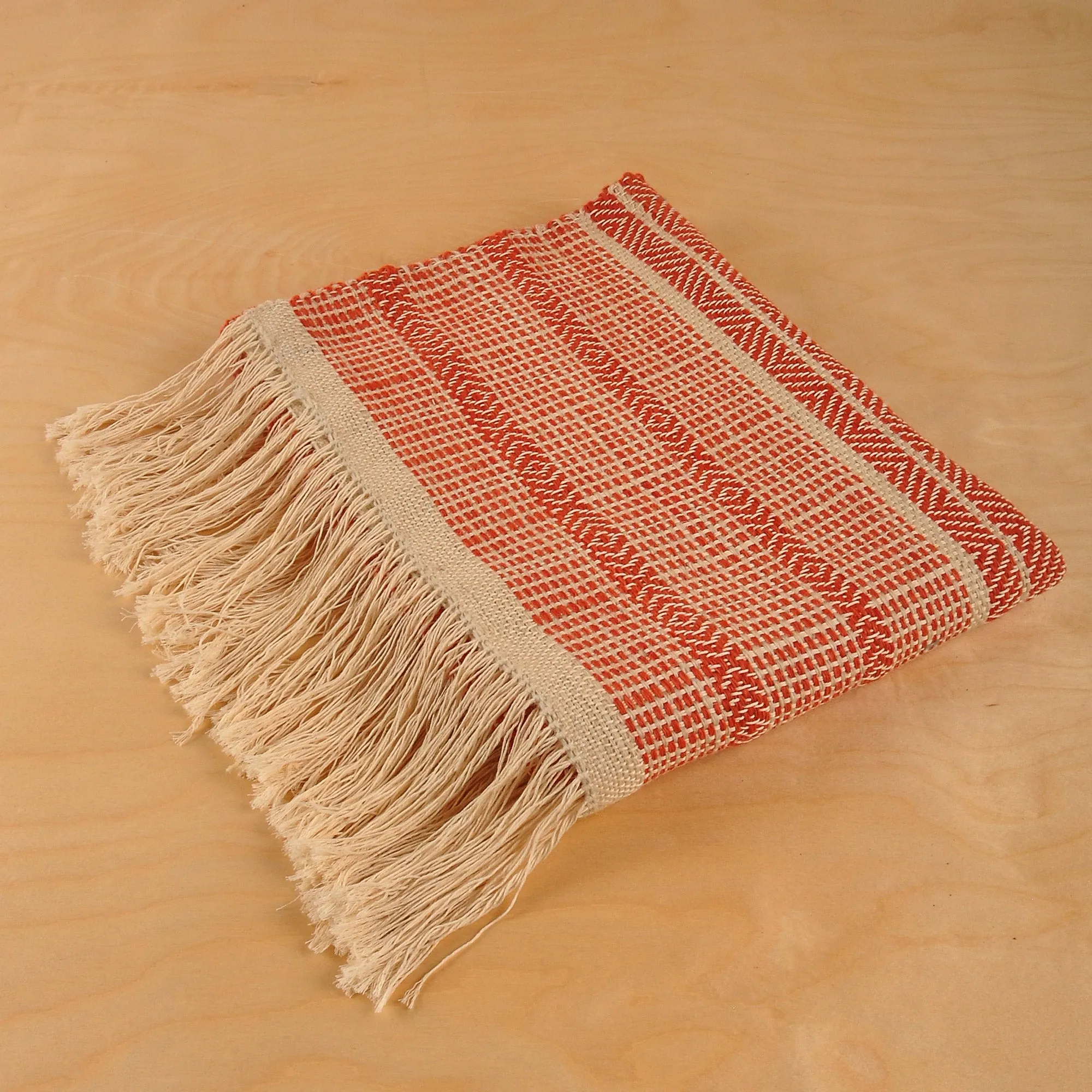 Hand-Woven Striped Wool Throw in Salmon & Ivory from Armenia - Cozy Salmon | NOVICA