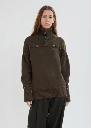 High Neck Button Sweater