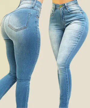 High Waist Stretch Elastic Cotton Denim Slim Fit Skinny Pants