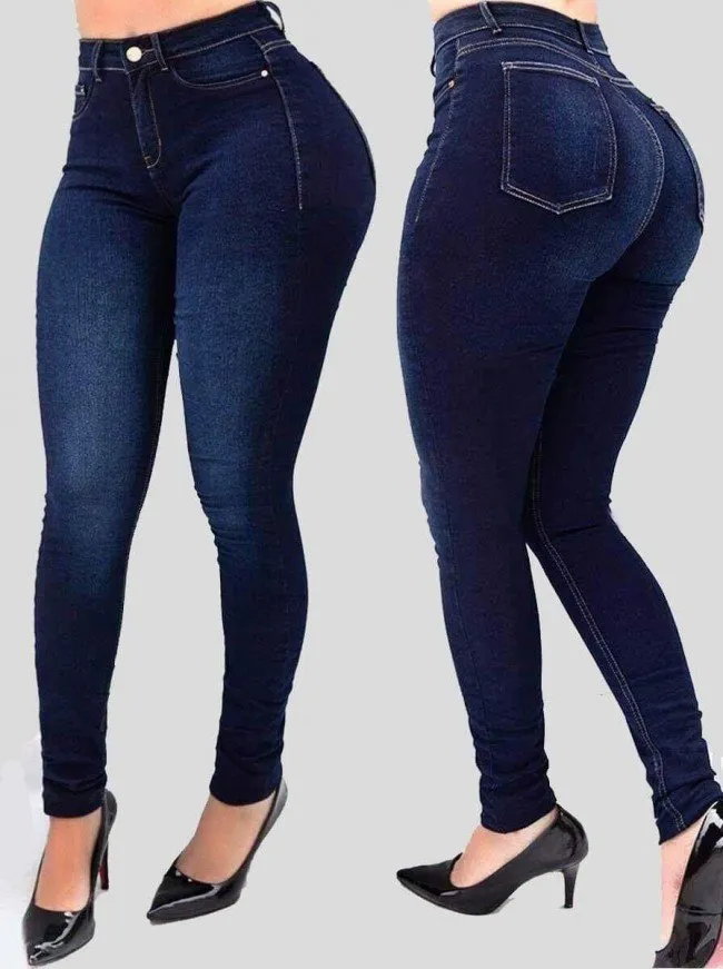 High Waist Stretch Elastic Cotton Denim Slim Fit Skinny Pants