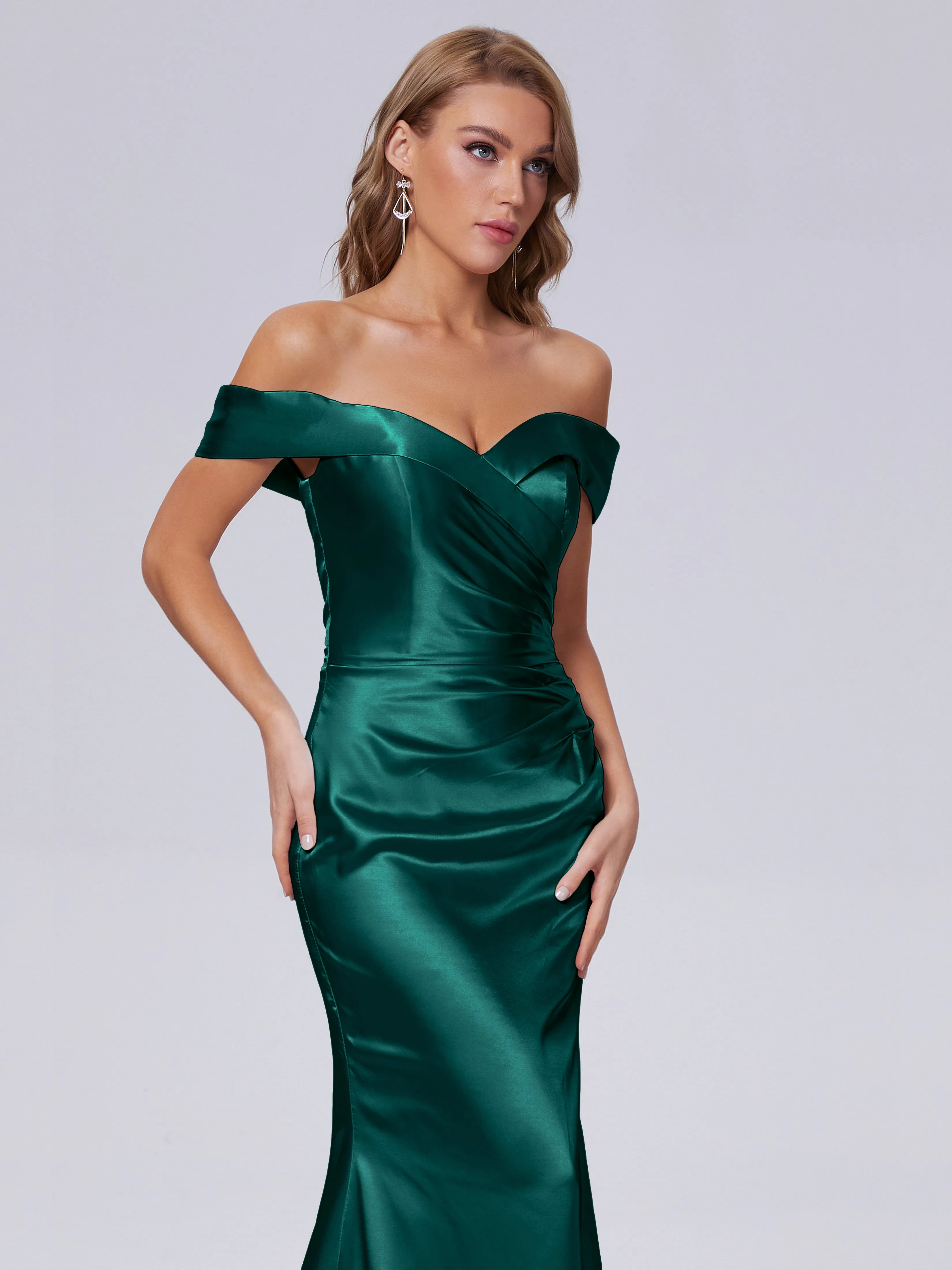 Juliette Off the Shoulder Hourglass Soft Satin Bridesmaid Dresses