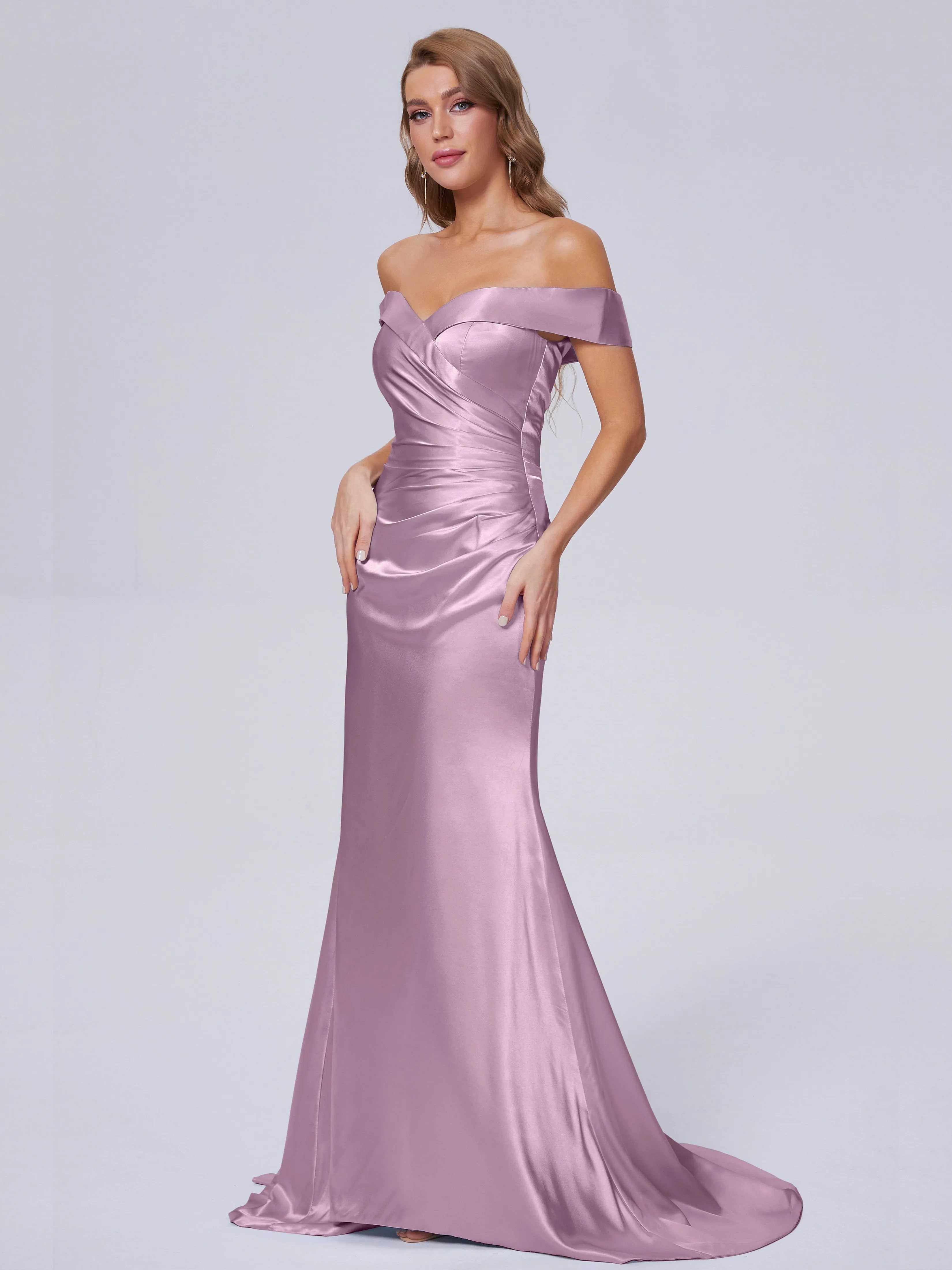 Juliette Off the Shoulder Hourglass Soft Satin Bridesmaid Dresses