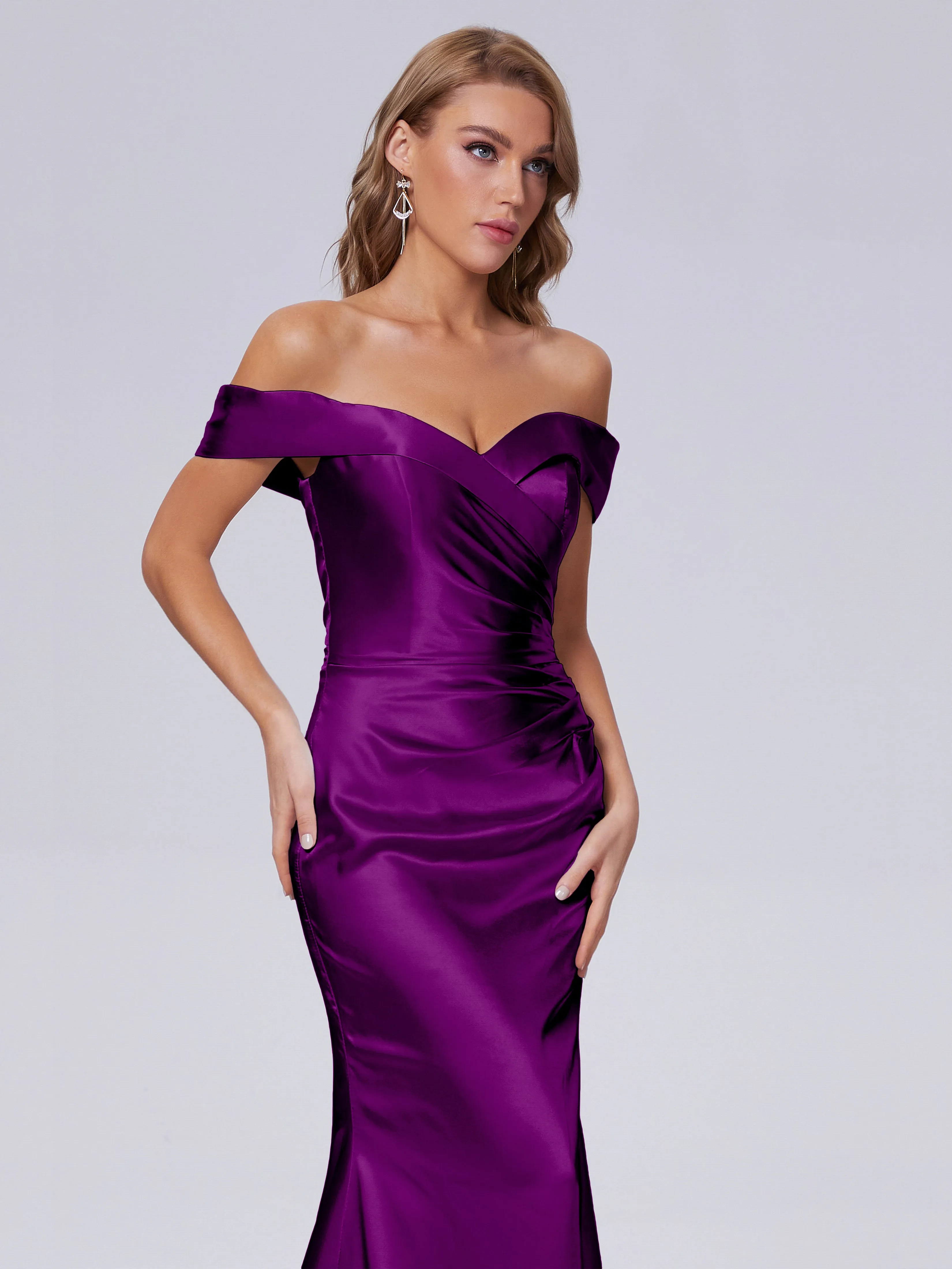 Juliette Off the Shoulder Hourglass Soft Satin Bridesmaid Dresses