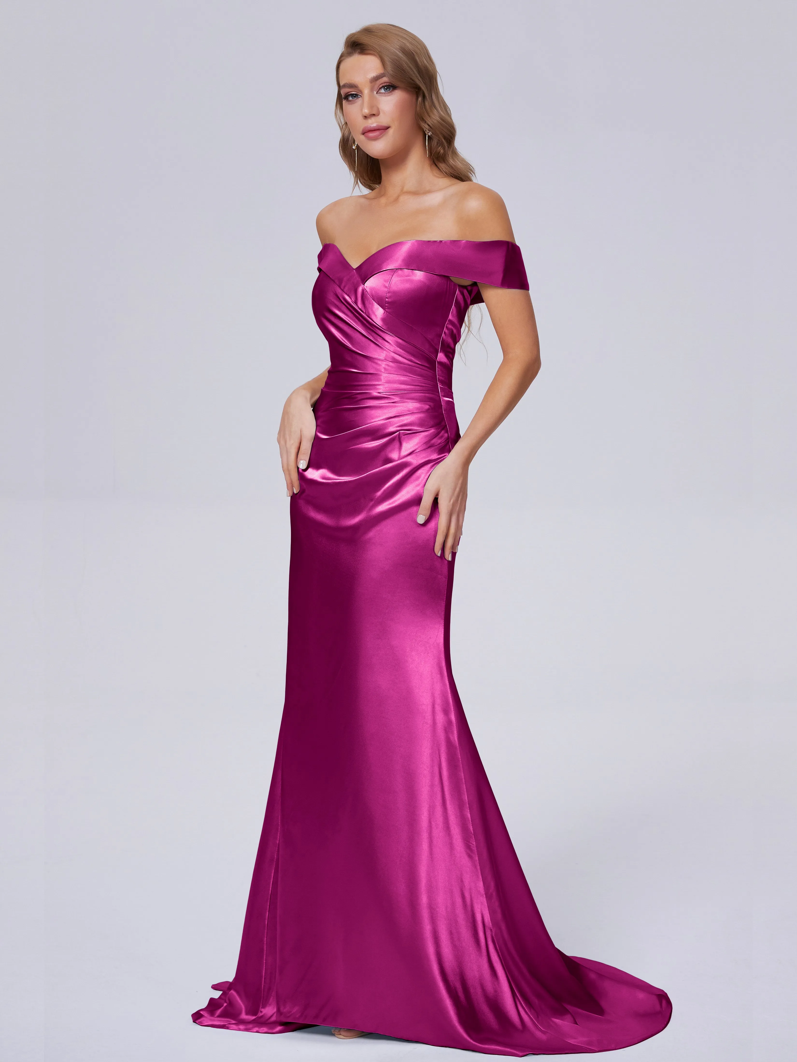 Juliette Off the Shoulder Hourglass Soft Satin Bridesmaid Dresses