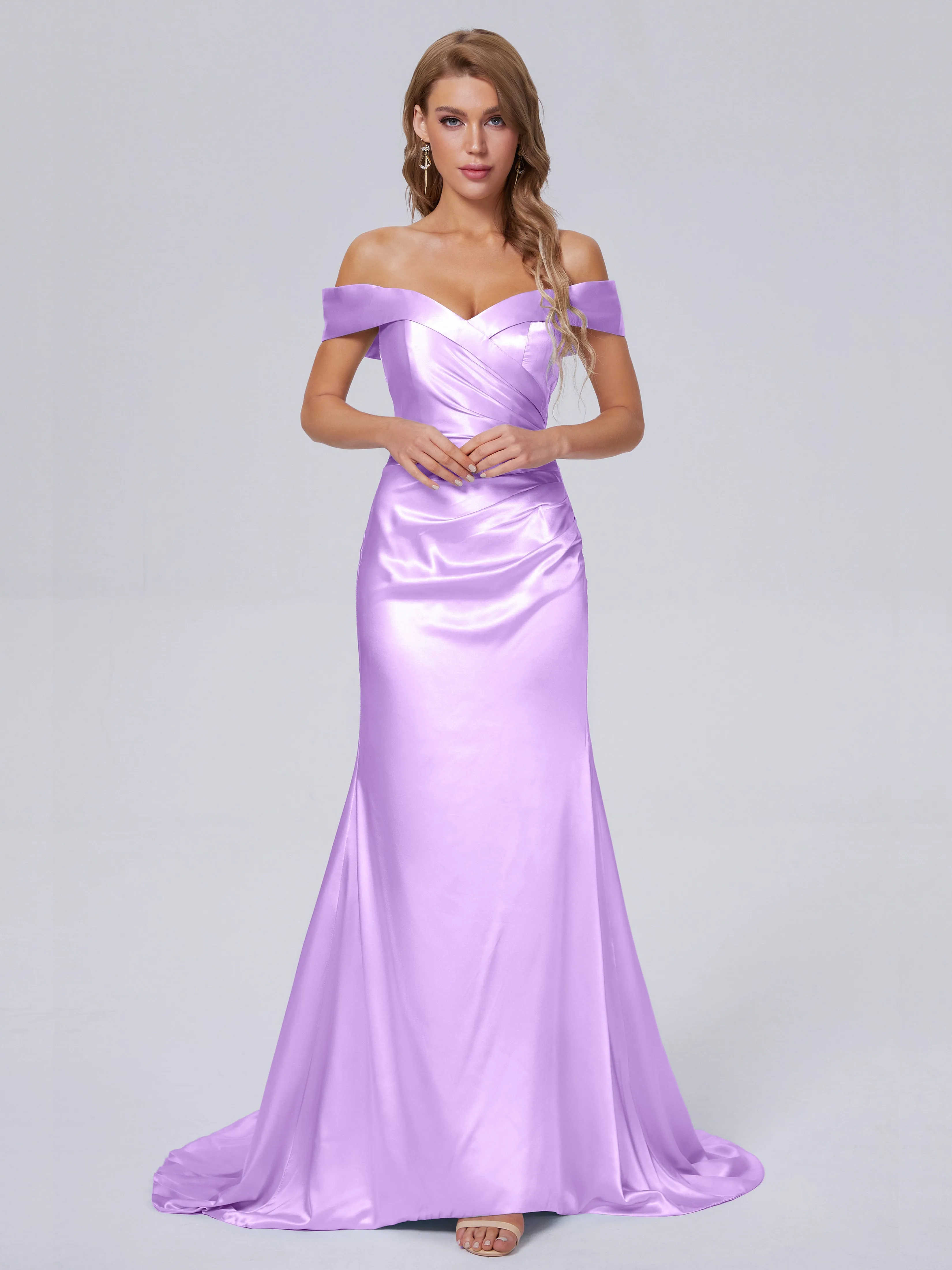 Juliette Off the Shoulder Hourglass Soft Satin Bridesmaid Dresses