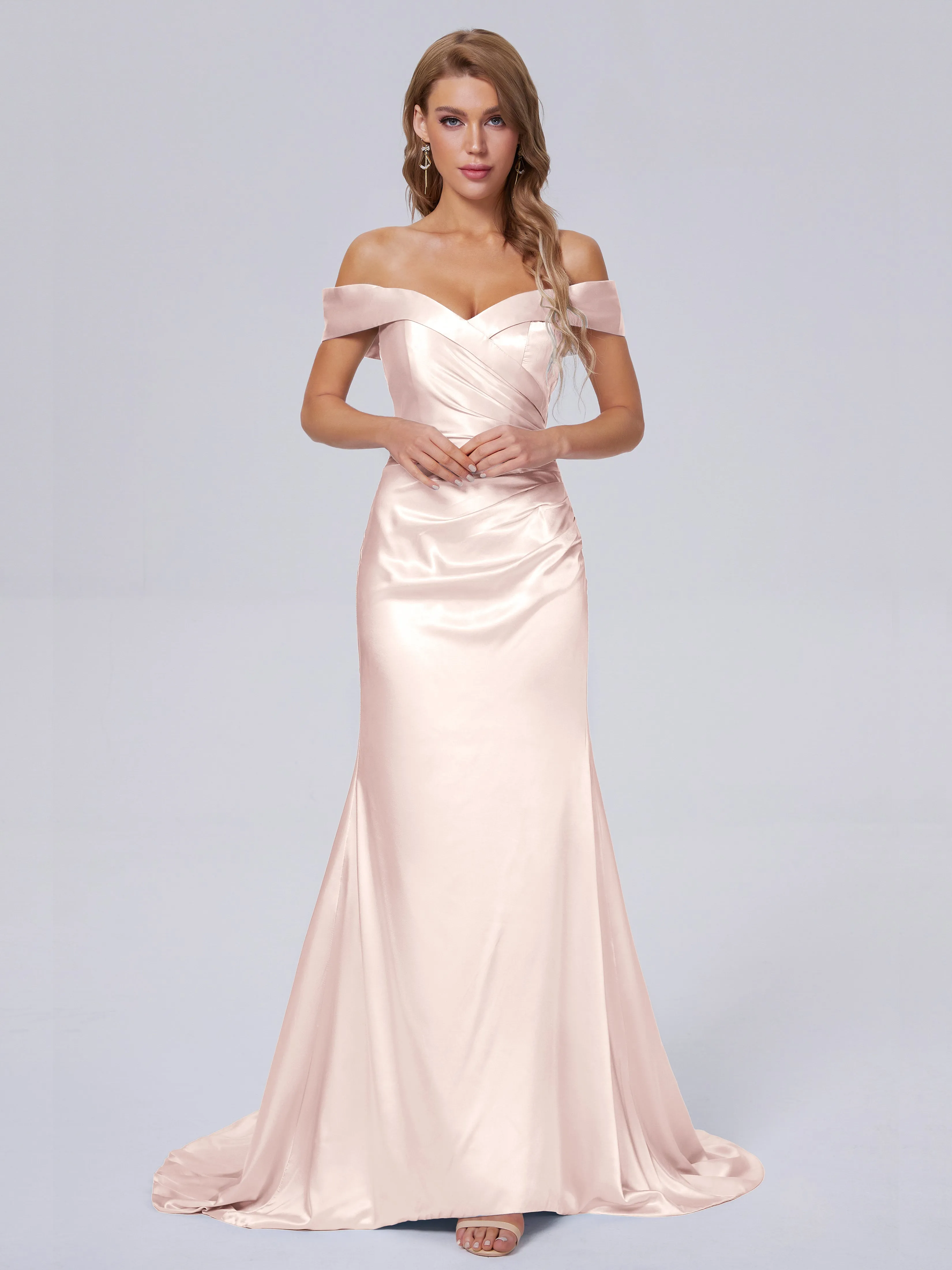 Juliette Off the Shoulder Hourglass Soft Satin Bridesmaid Dresses