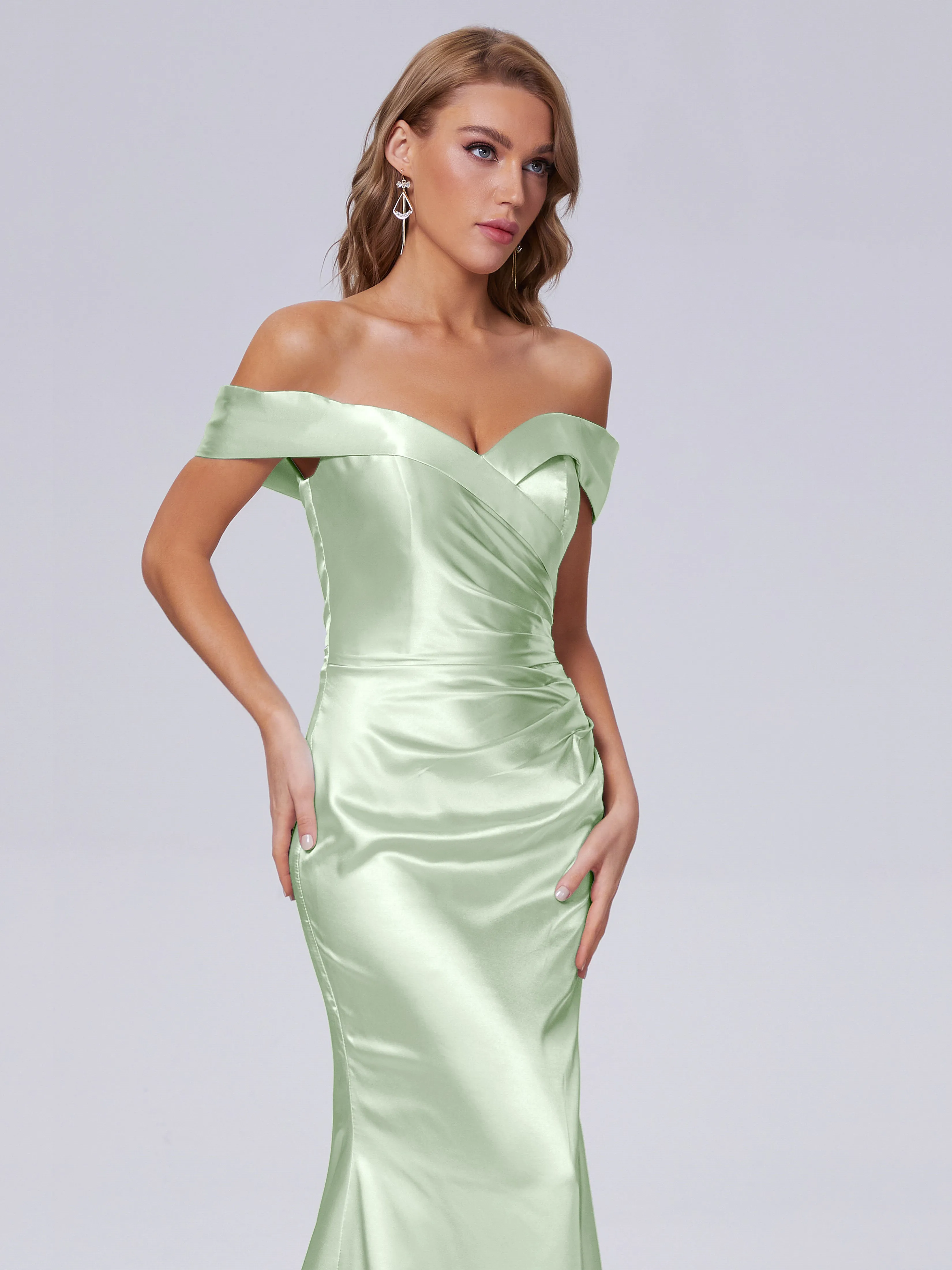 Juliette Off the Shoulder Hourglass Soft Satin Bridesmaid Dresses