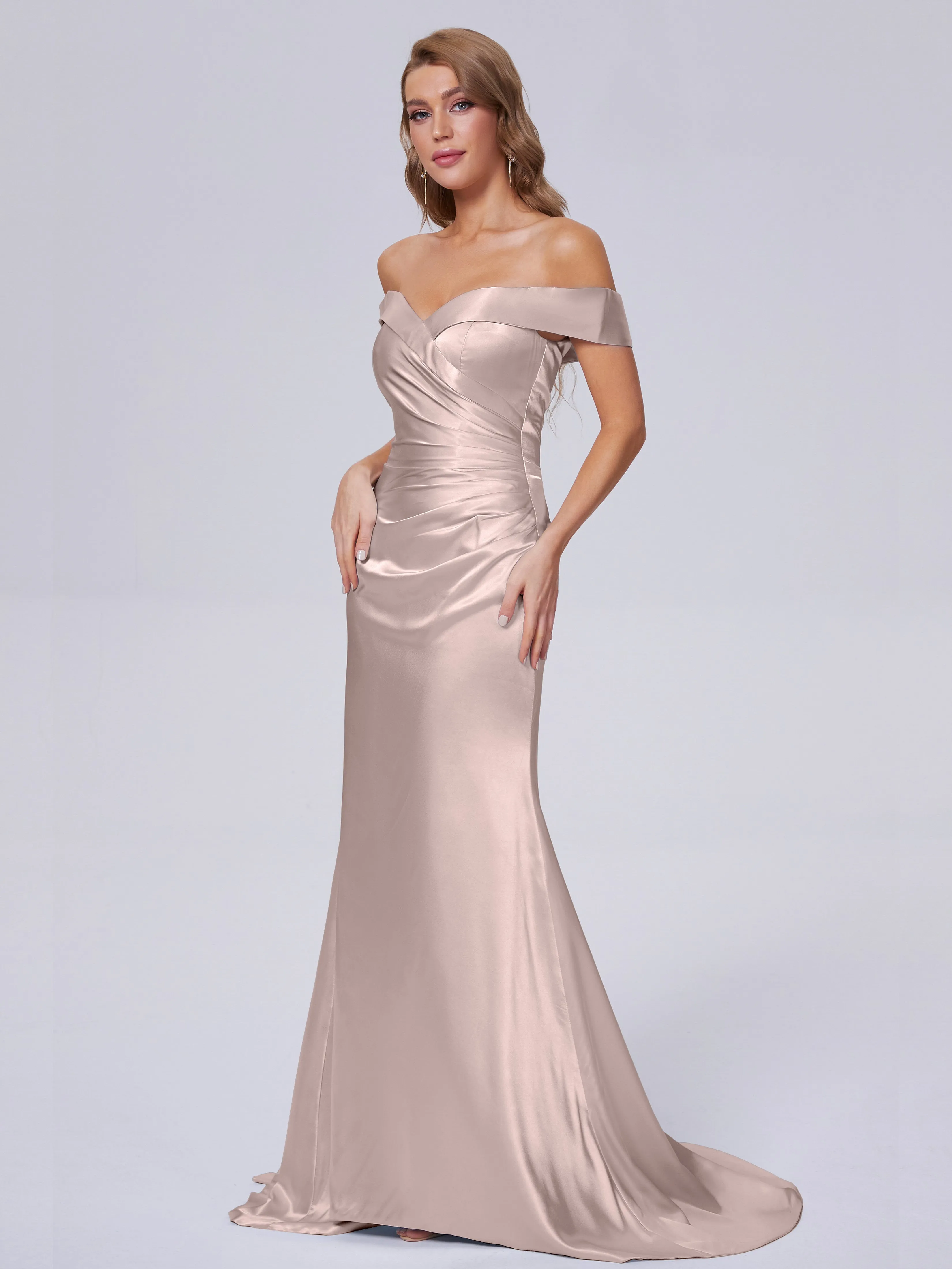 Juliette Off the Shoulder Hourglass Soft Satin Bridesmaid Dresses