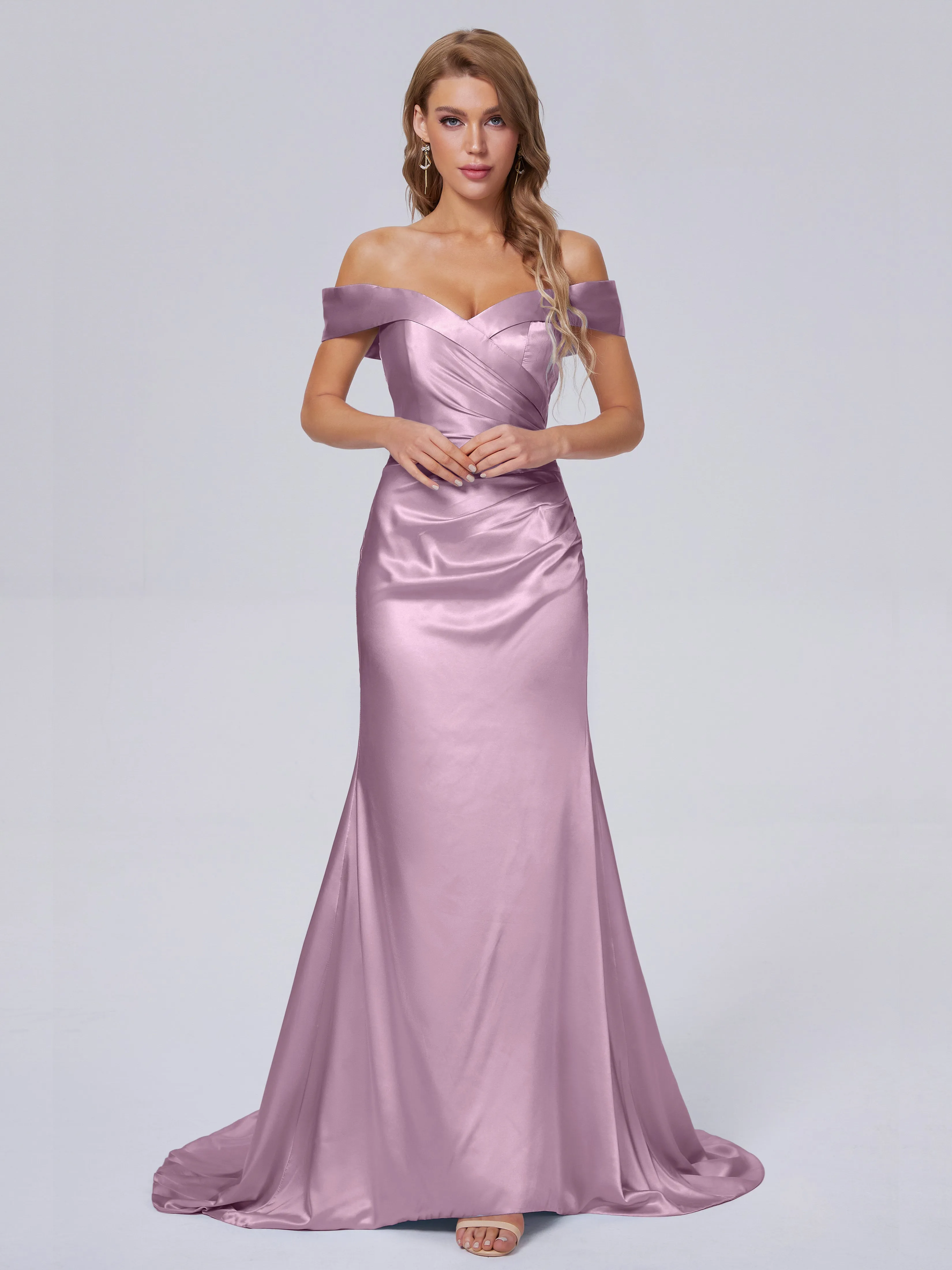 Juliette Off the Shoulder Hourglass Soft Satin Bridesmaid Dresses