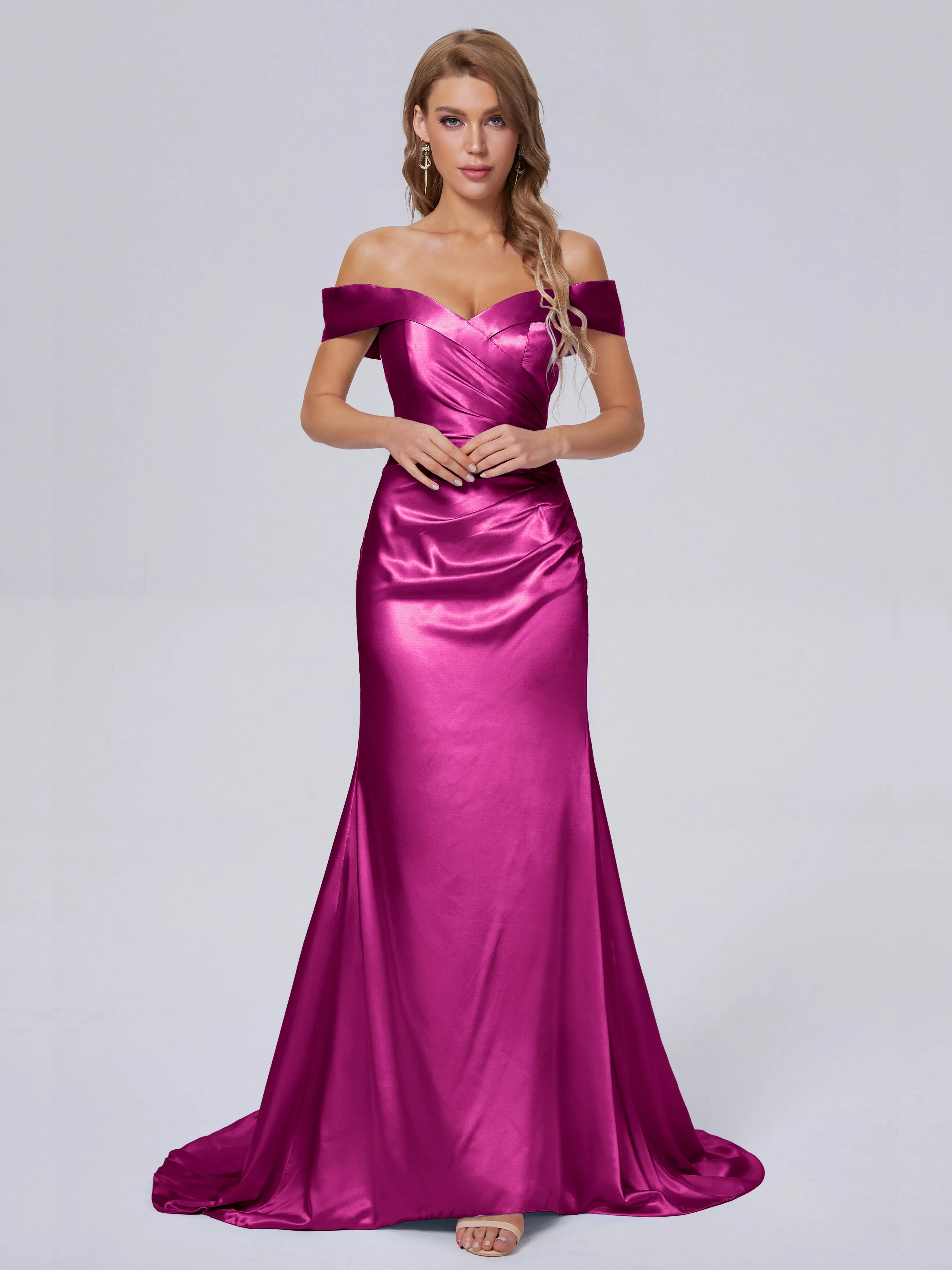 Juliette Off the Shoulder Hourglass Soft Satin Bridesmaid Dresses