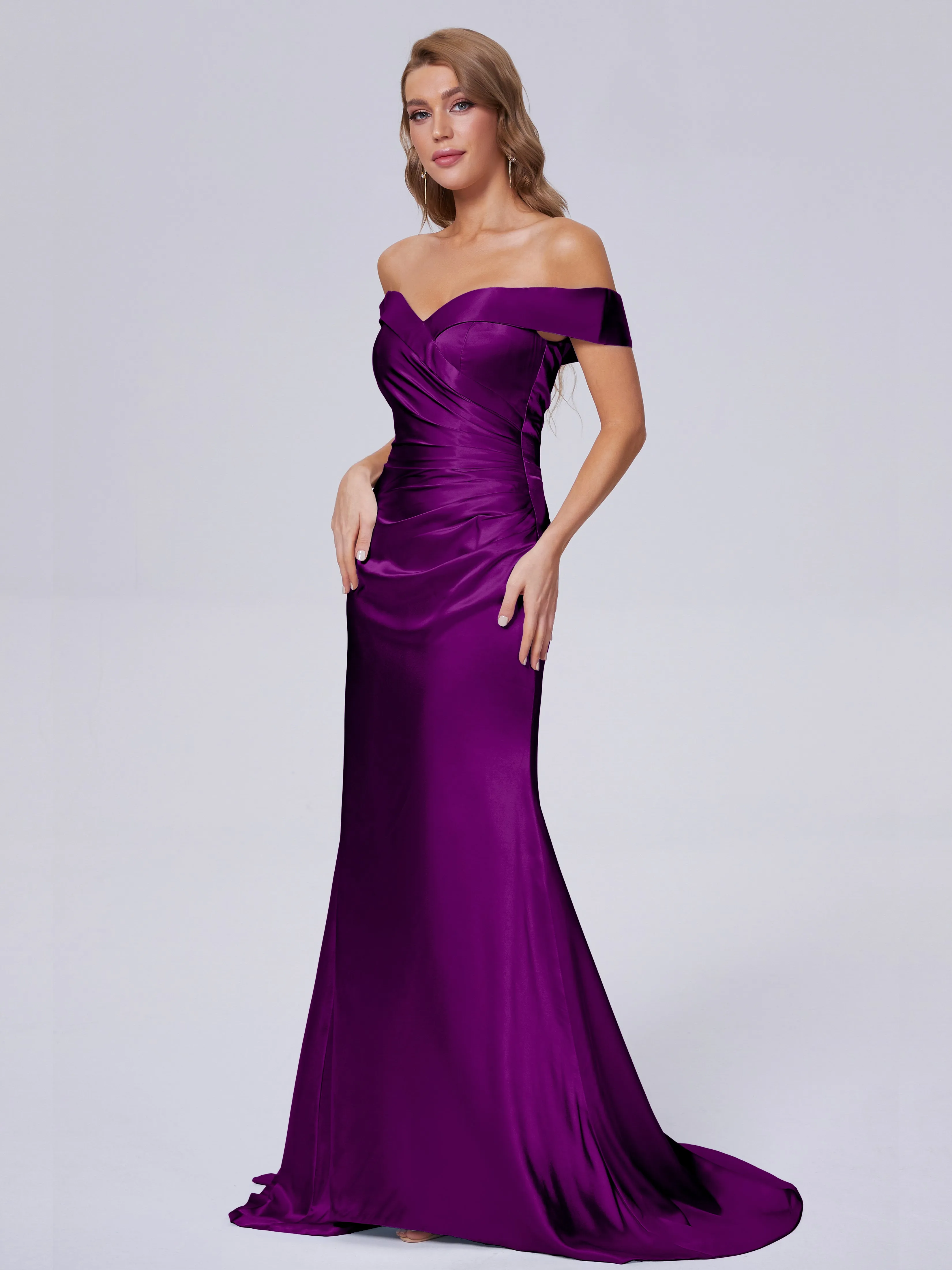 Juliette Off the Shoulder Hourglass Soft Satin Bridesmaid Dresses