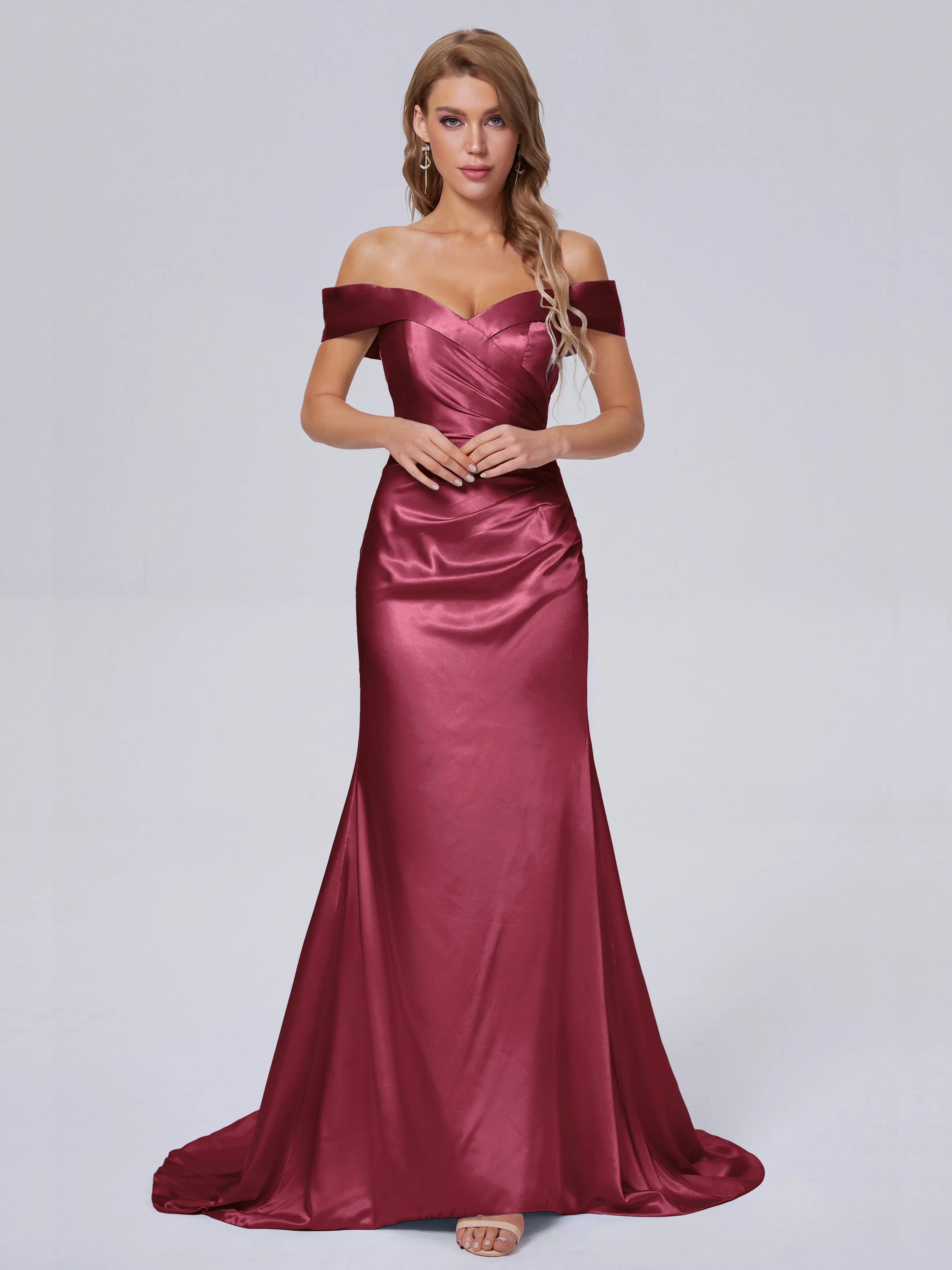 Juliette Off the Shoulder Hourglass Soft Satin Bridesmaid Dresses