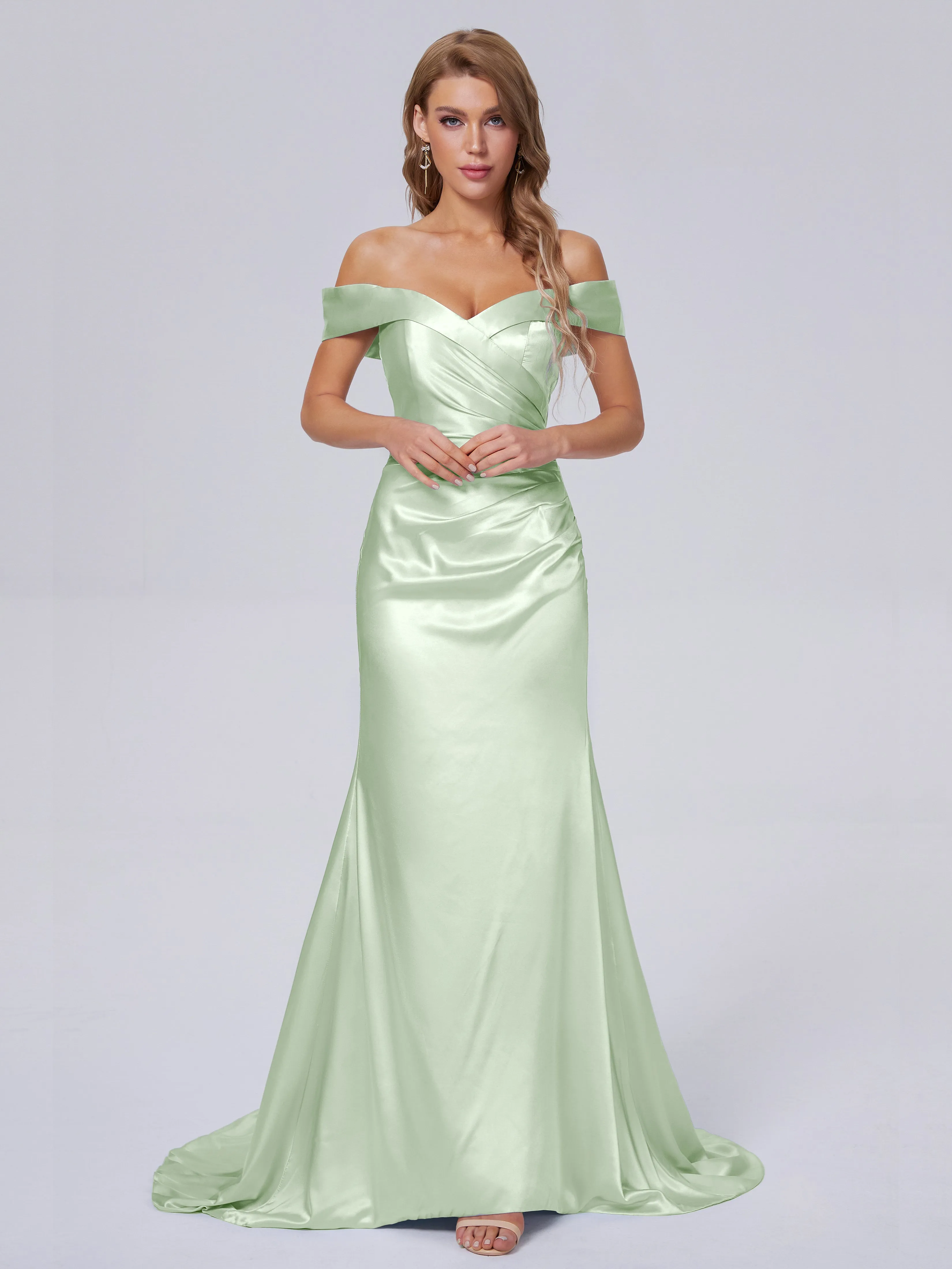 Juliette Off the Shoulder Hourglass Soft Satin Bridesmaid Dresses