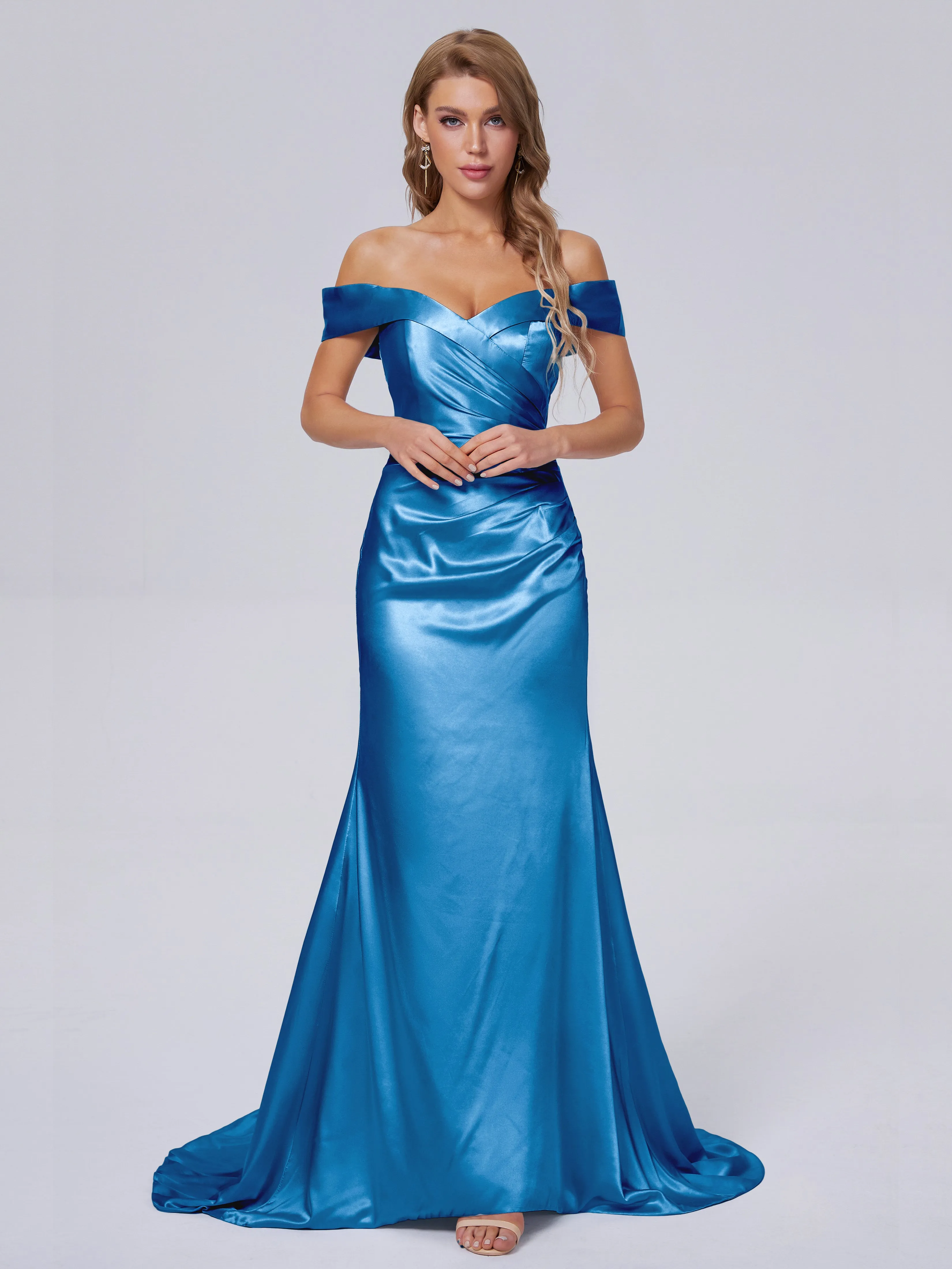 Juliette Off the Shoulder Hourglass Soft Satin Bridesmaid Dresses