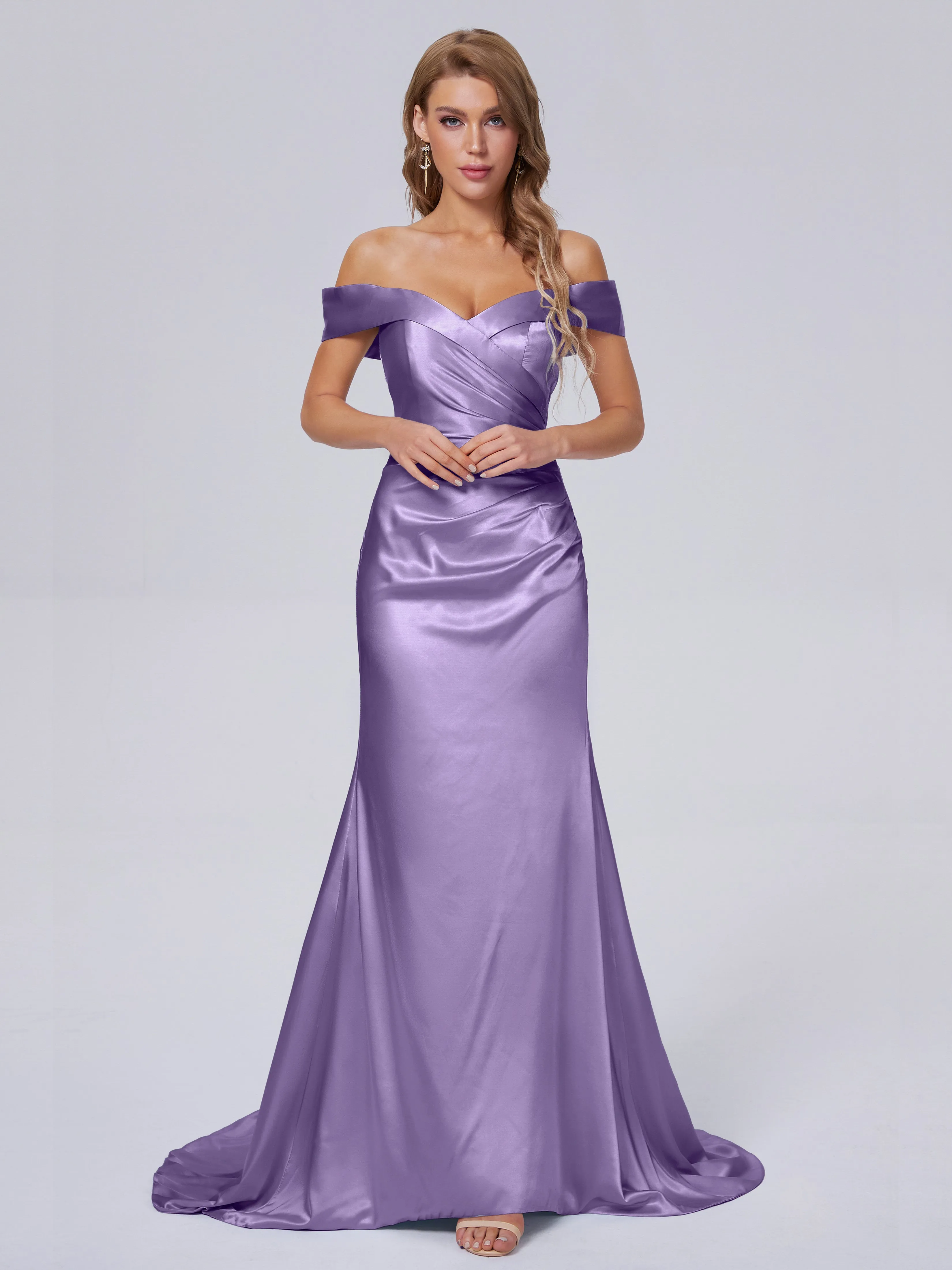 Juliette Off the Shoulder Hourglass Soft Satin Bridesmaid Dresses