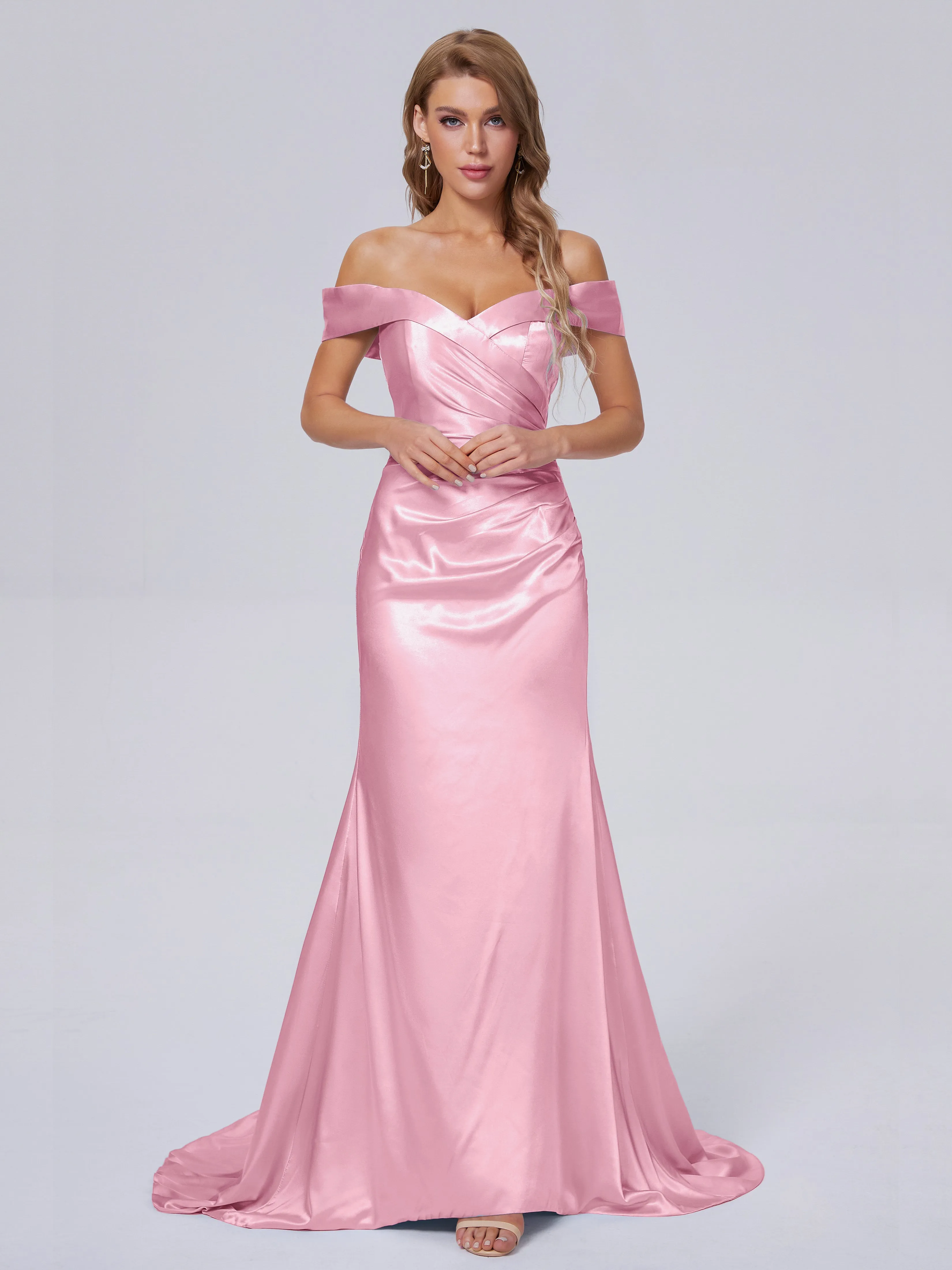 Juliette Off the Shoulder Hourglass Soft Satin Bridesmaid Dresses