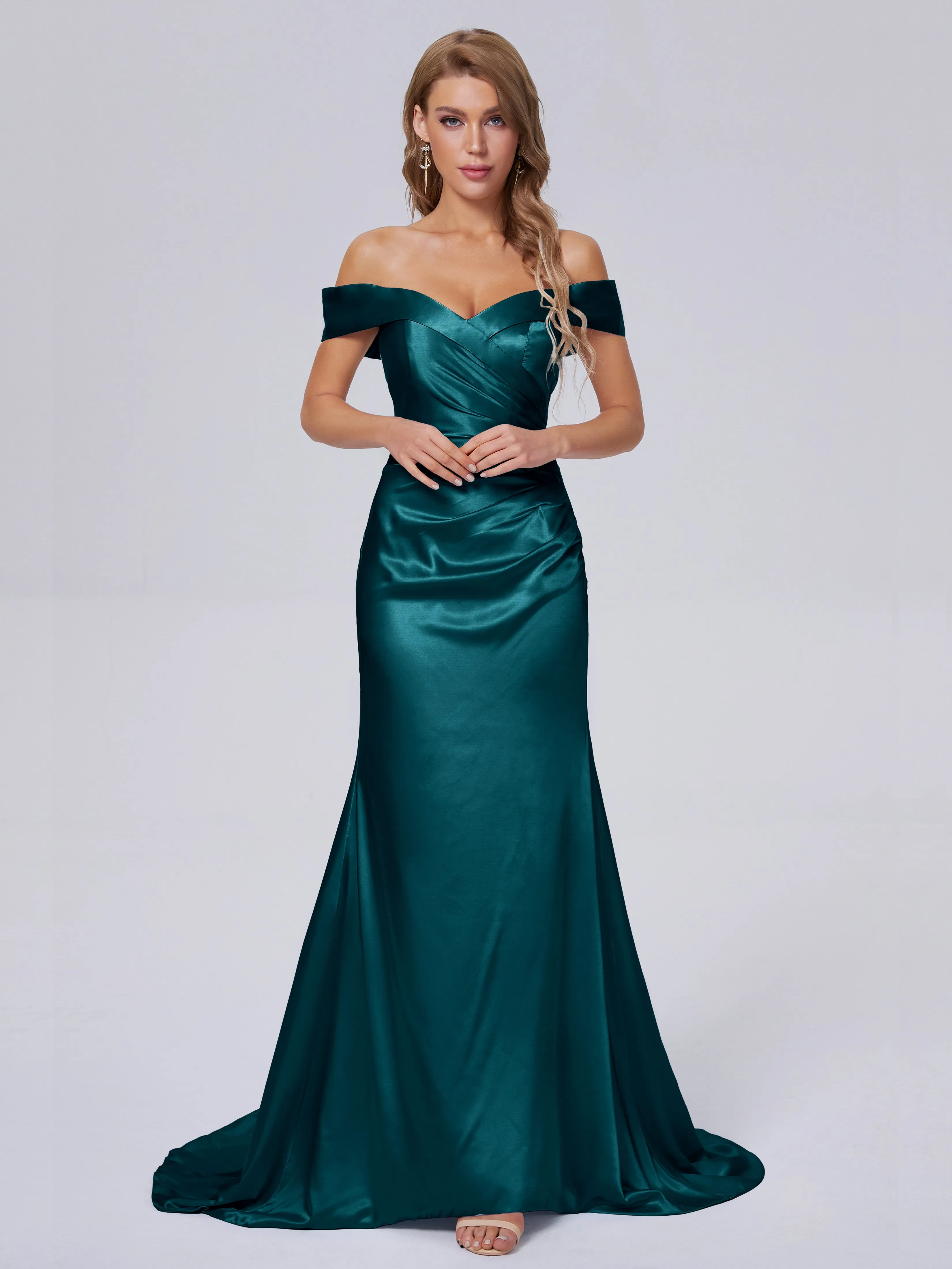 Juliette Off the Shoulder Hourglass Soft Satin Bridesmaid Dresses