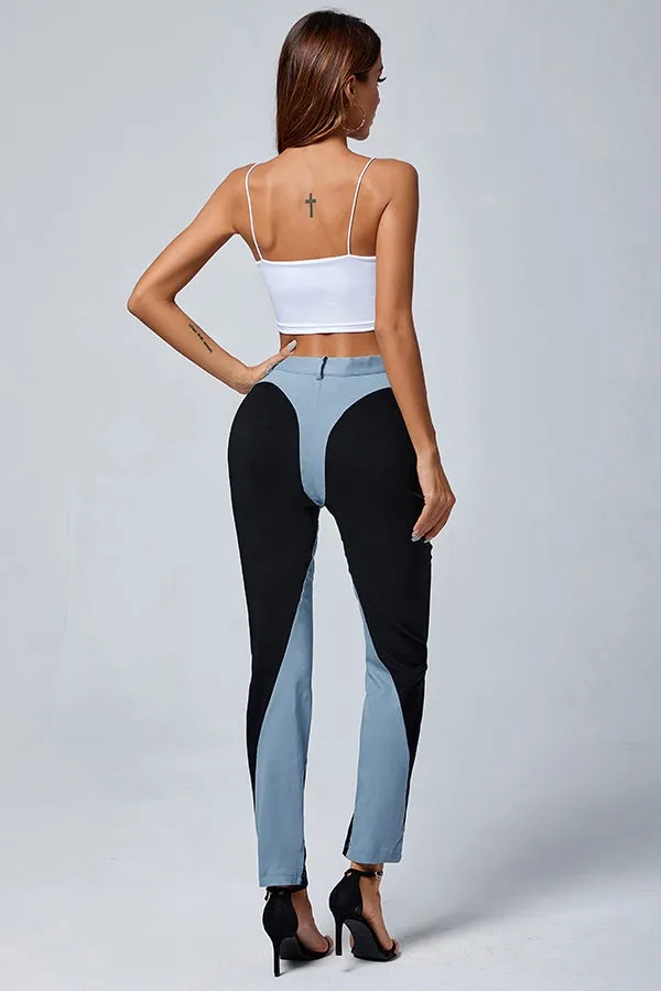 MB FASHION High-Waisted Slim Fit Pants with Contrasting Side 4193R