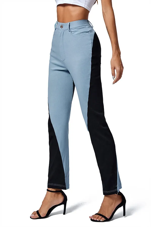 MB FASHION High-Waisted Slim Fit Pants with Contrasting Side 4193R