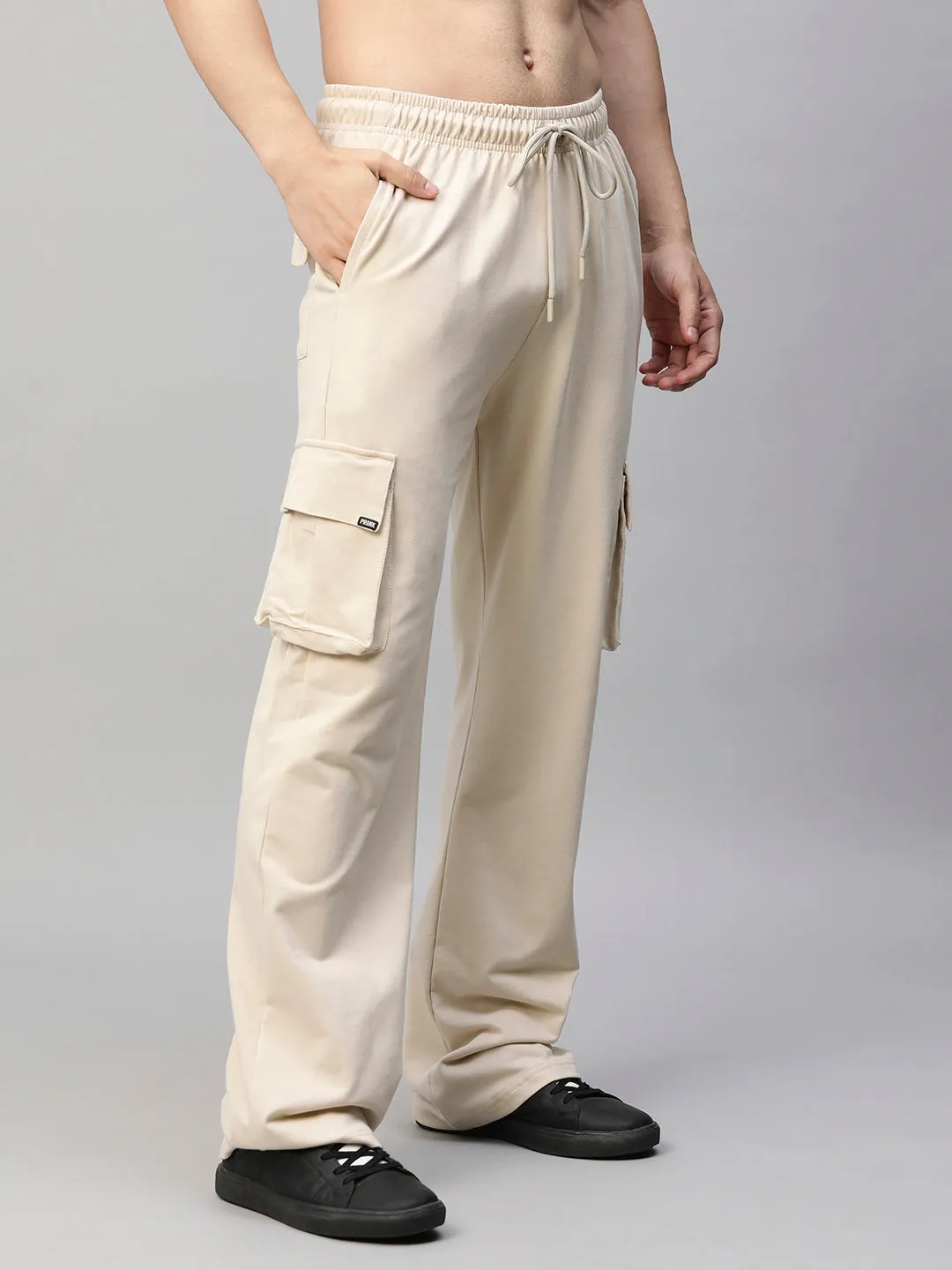 Men Premium Terry Cargo Pants - Beige