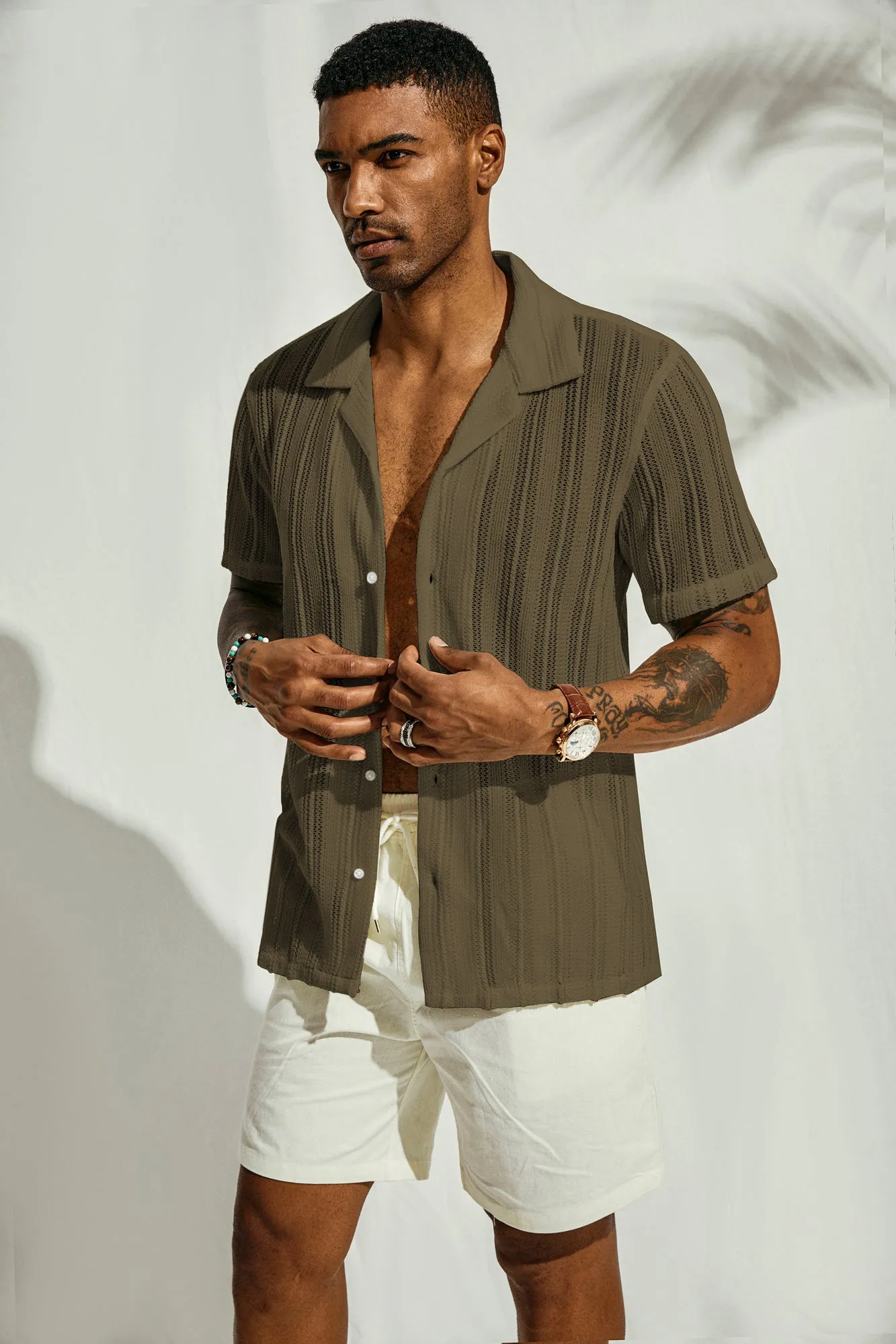 Men's Casual Button Down Cardigan Shirts Cuban Collar Summer Beach Shirts