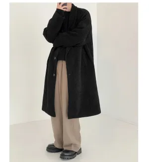 Mid-length Textured Woolen Trench Coat