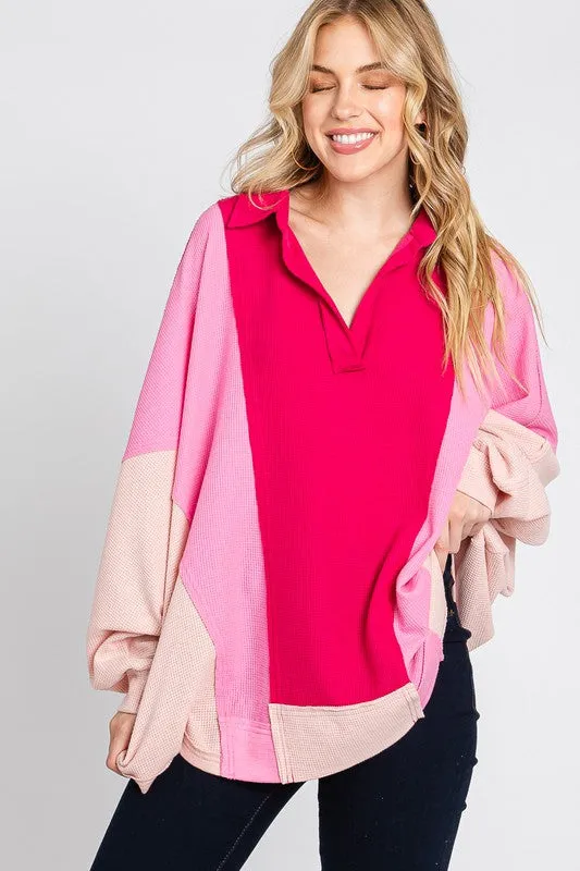 Pink Multi Colorblock Thermal Oversized Top