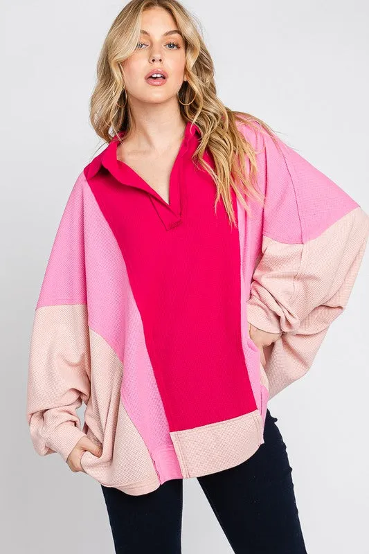 Pink Multi Colorblock Thermal Oversized Top