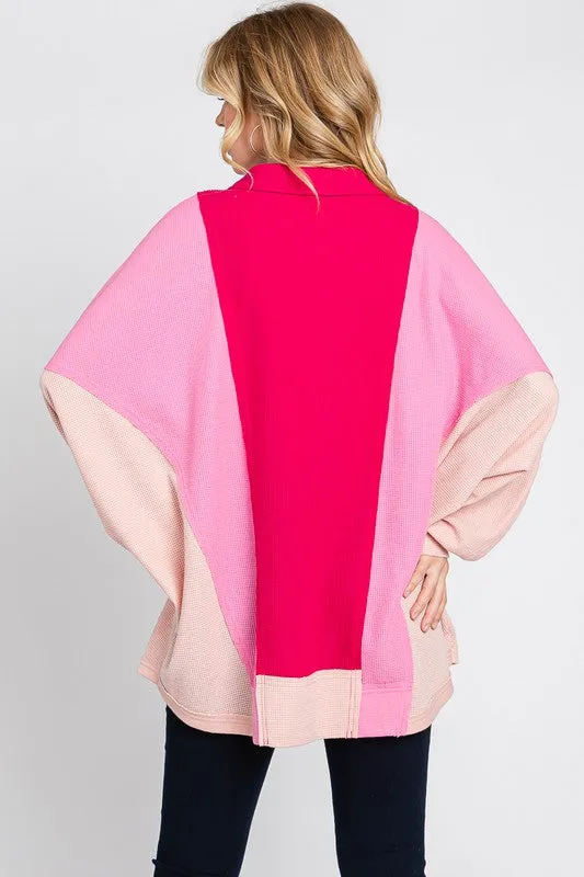 Pink Multi Colorblock Thermal Oversized Top