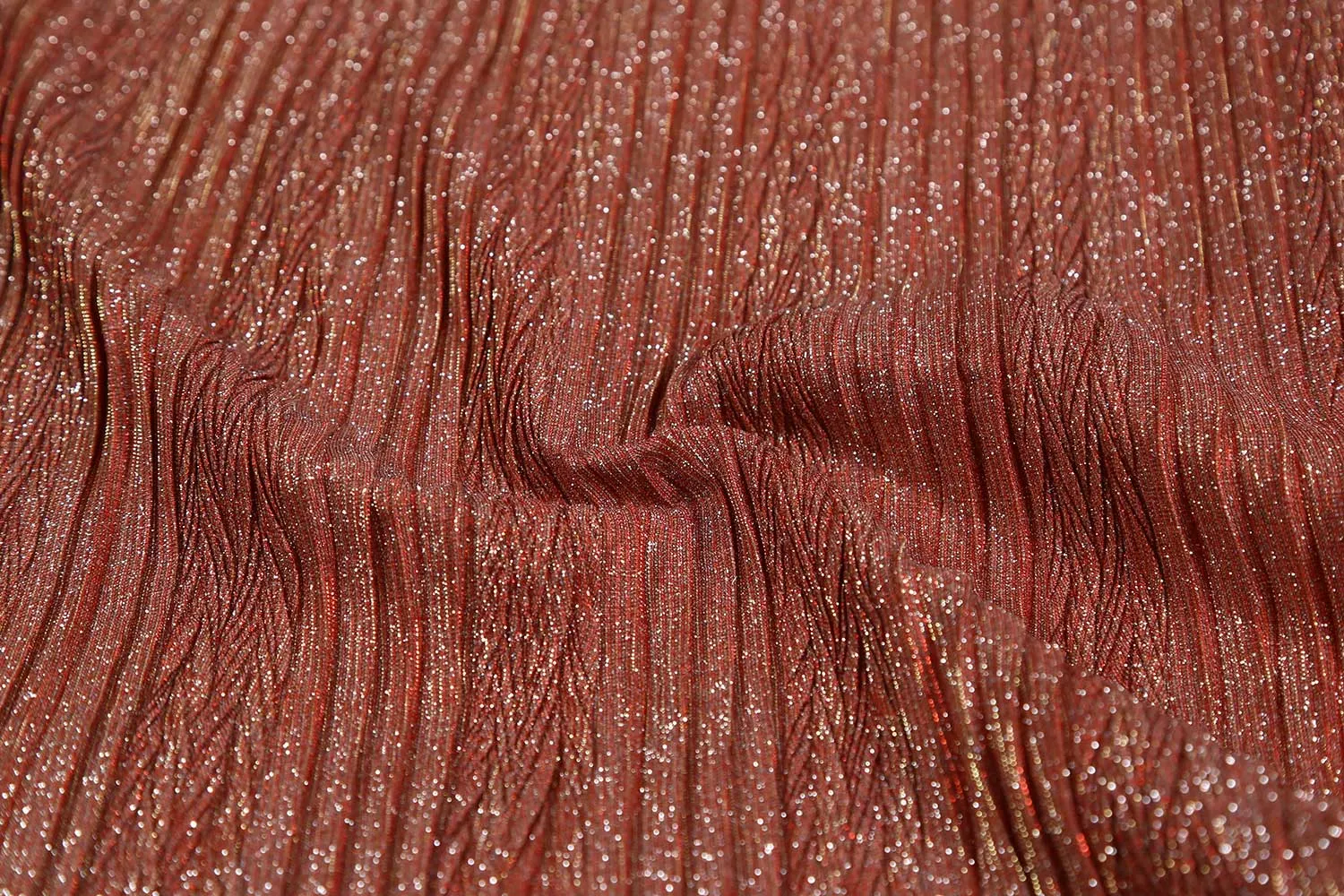 Rust Pleated Glitter Knit Fabric