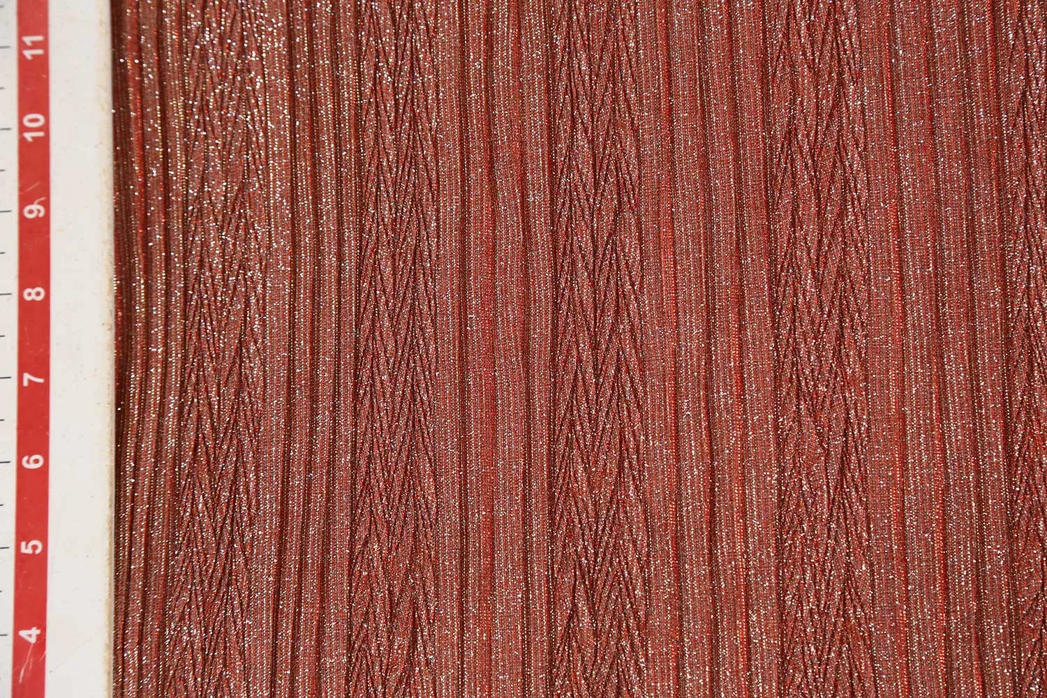 Rust Pleated Glitter Knit Fabric