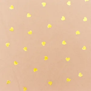 Soft Peach-Gold Heart Foil Printed Poly Chiffon Woven Fabric