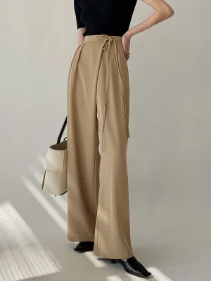 Tie Waist Flowy Trendy Wide Leg Dress Pants