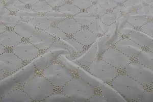 White & Golden Traditional Viscose Georgette Fabric