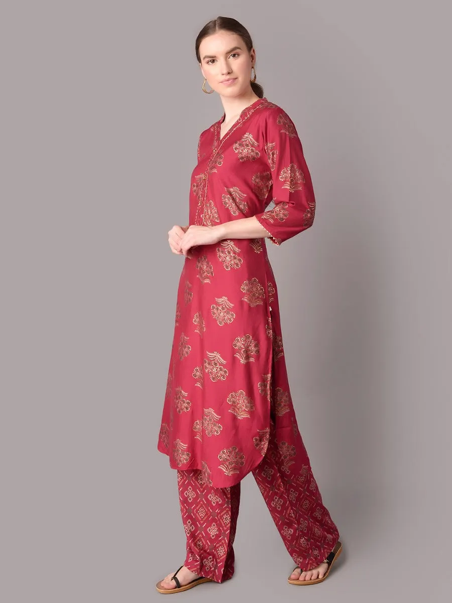 Women Pink Floral Printed Kurta With Comfort Pant