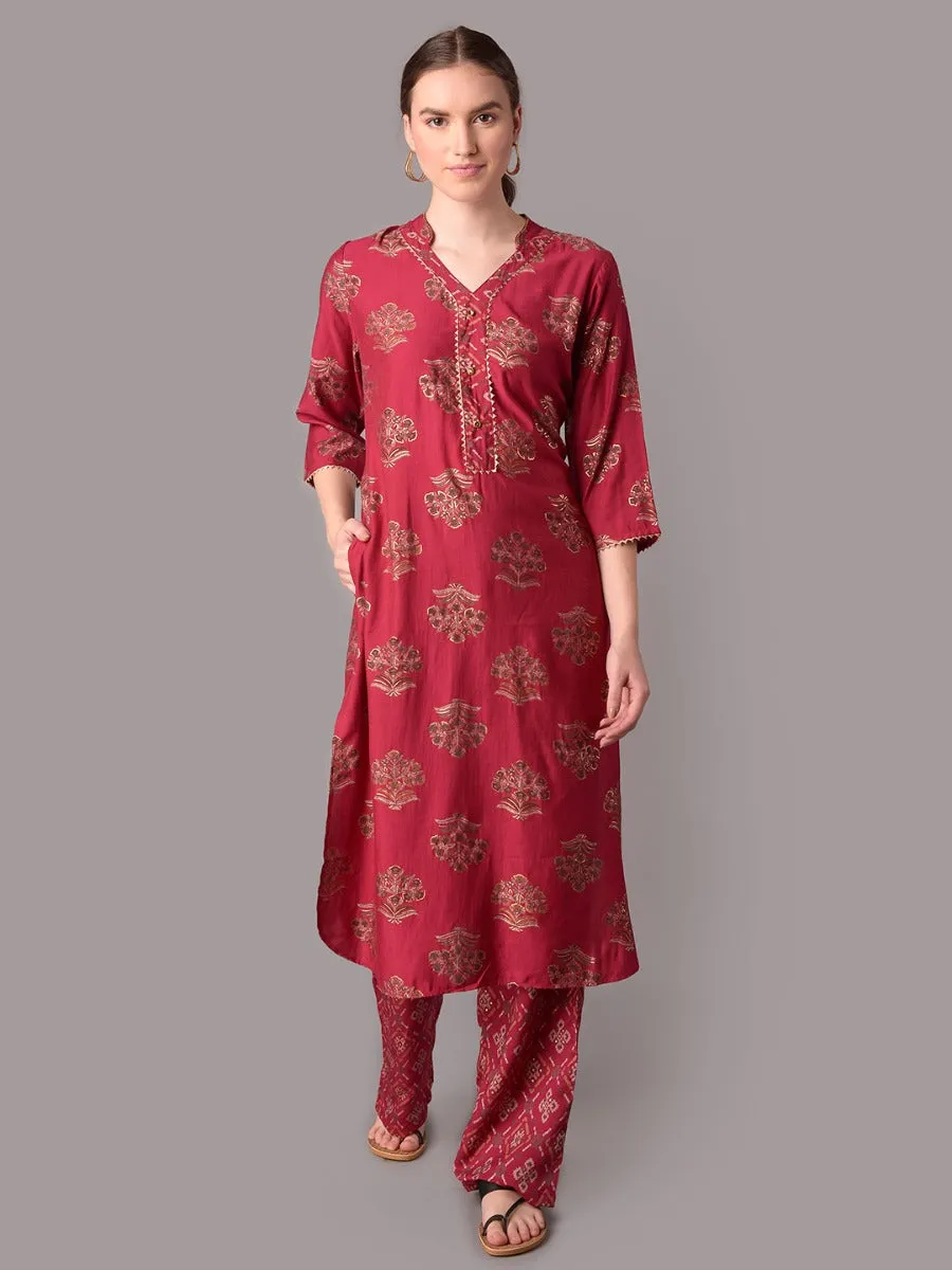 Women Pink Floral Printed Kurta With Comfort Pant